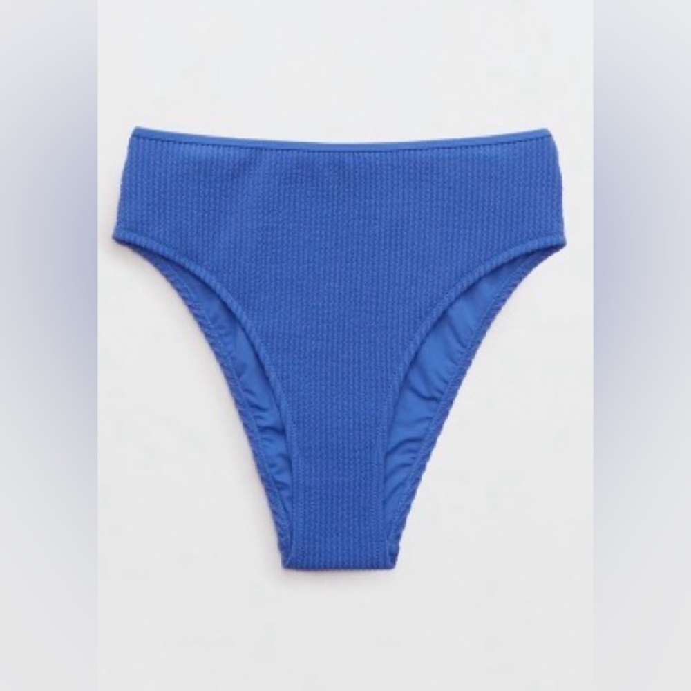 Aerie Crinkle High Cut Cheeky Bikini Bottom in Classic Blue
